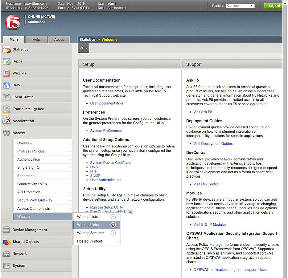 Screenshot of the add Webtop Link